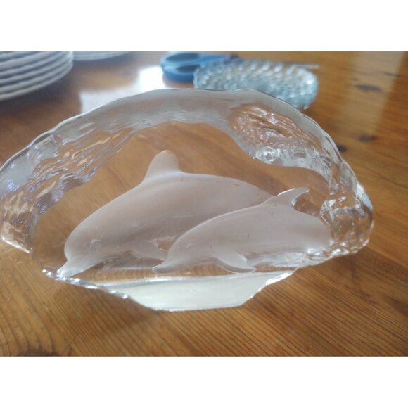 Kosta Boda Glass Paperweight Dolphins 8 1/2" long x 4" high - Picture 2 of 10